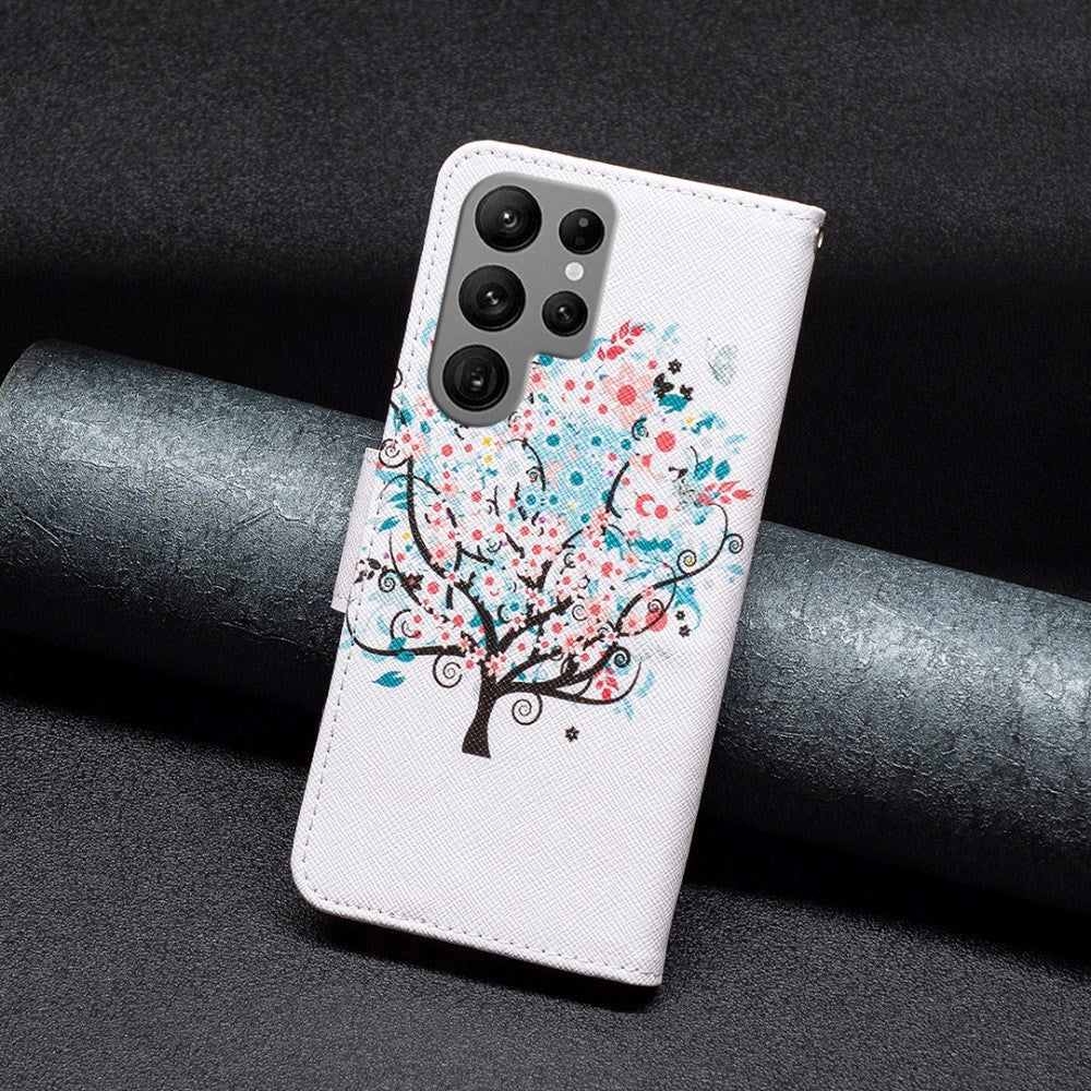 Samsung Galaxy S24 Ultra Læder Mobil Cover m. Pung - Blomster med Træ