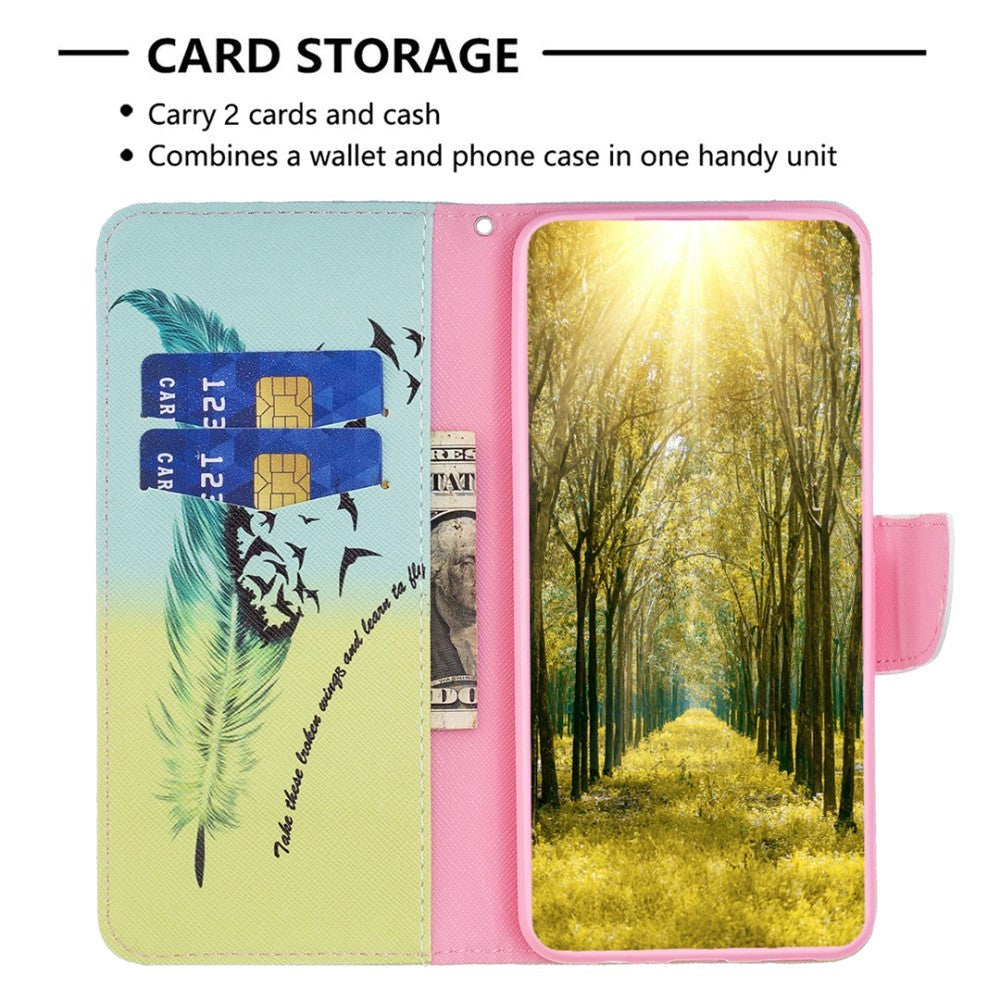 Samsung Galaxy S24 Ultra Læder Mobil Cover m. Pung - Fjer med Fugle