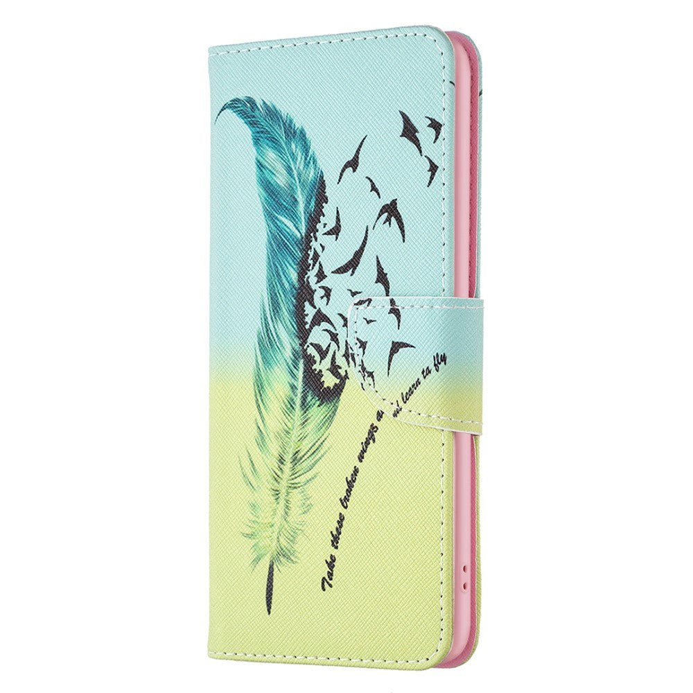 Samsung Galaxy S24 Ultra Læder Mobil Cover m. Pung - Fjer med Fugle