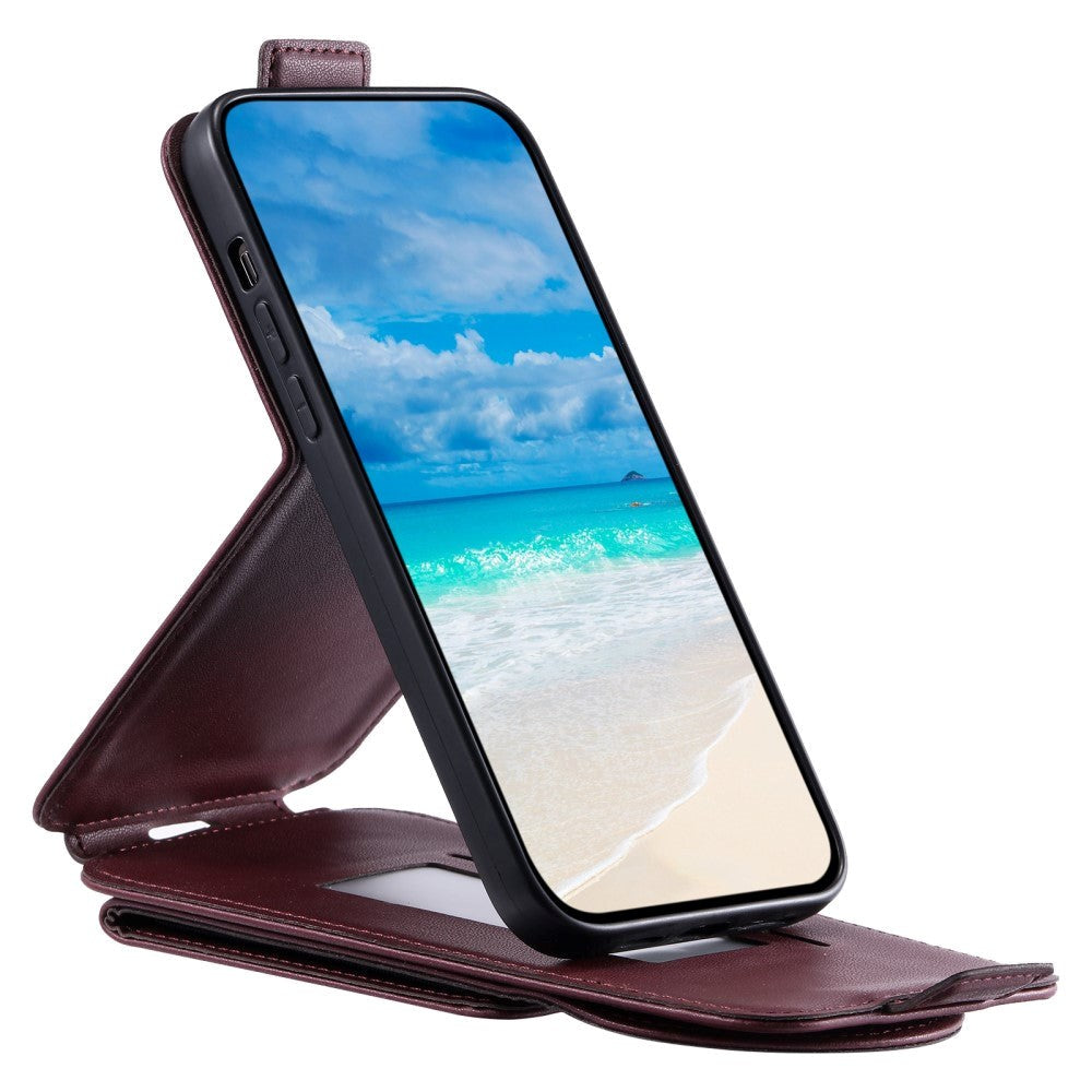 iPhone 15 Vertikalt Kunst Læder Mobil Cover m. Pung / Ståfunktion / Strop - Rød