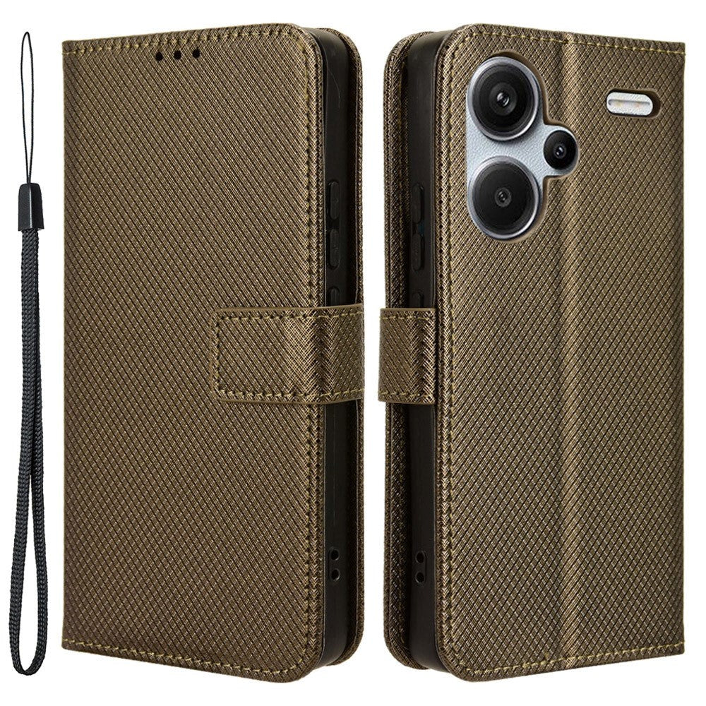 Xiaomi Redmi Note 13 Pro+ (Plus) Læder Mobil Cover m. Strop & Tekstur - Brun