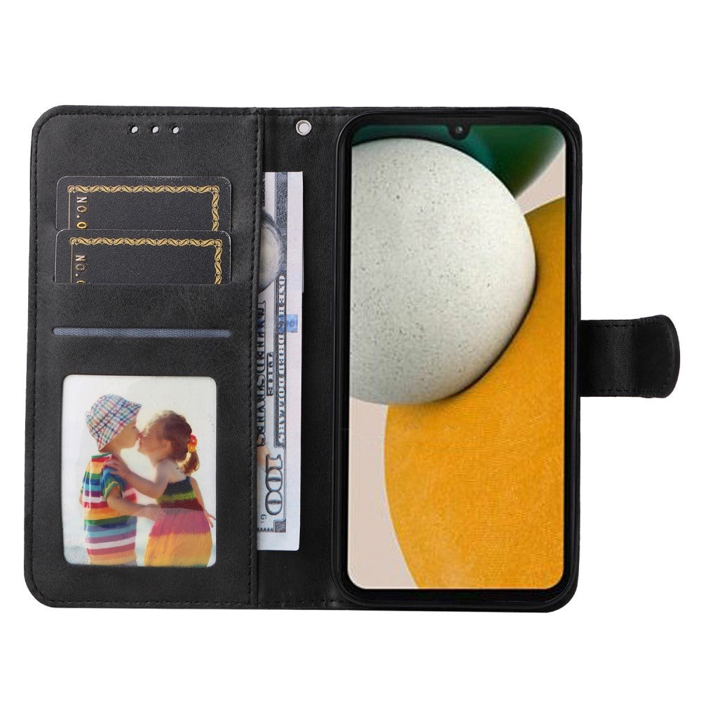 Samsung Galaxy A15 (5G) / A15 Kunstlæder Mobil Cover m. Pung og Strop - Svart