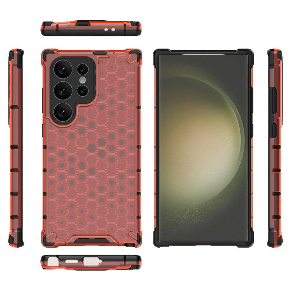 Samsung Galaxy S24 Ultra Hybrid Bagside Case - Honeycomb Rød