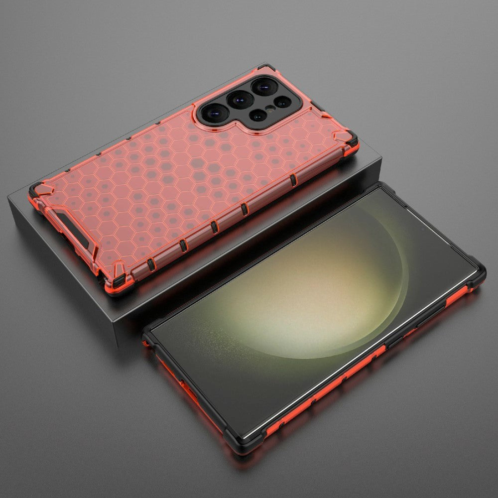 Samsung Galaxy S24 Ultra Hybrid Bagside Case - Honeycomb Rød