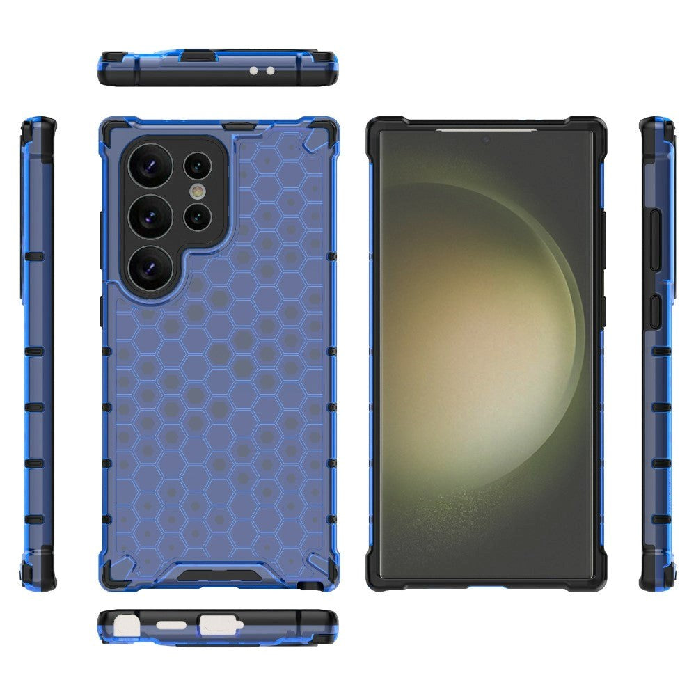 Samsung Galaxy S24 Ultra Hybrid Bagside Case - Honeycomb Blå