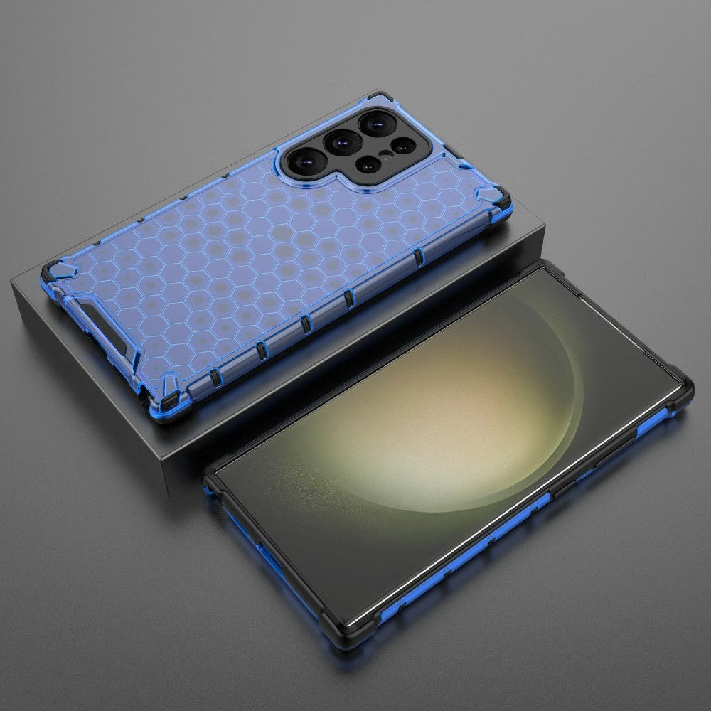 Samsung Galaxy S24 Ultra Hybrid Bagside Case - Honeycomb Blå