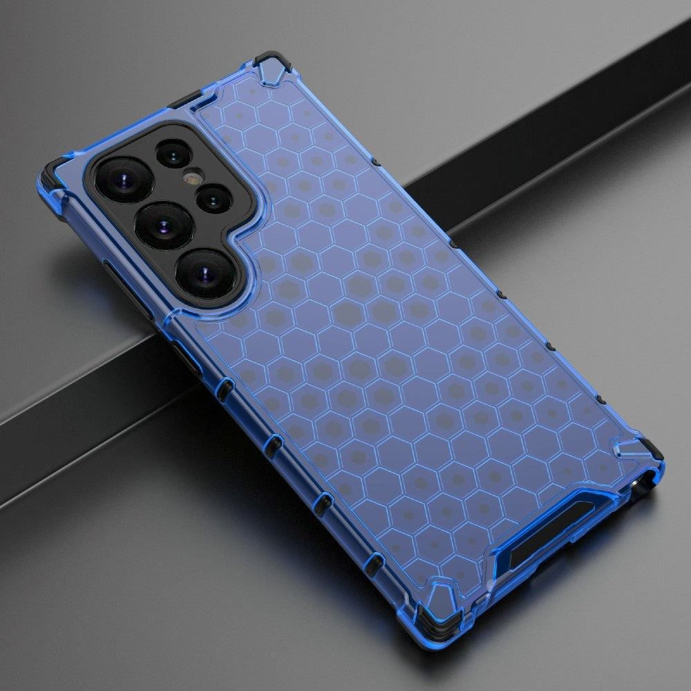 Samsung Galaxy S24 Ultra Hybrid Bagside Case - Honeycomb Blå