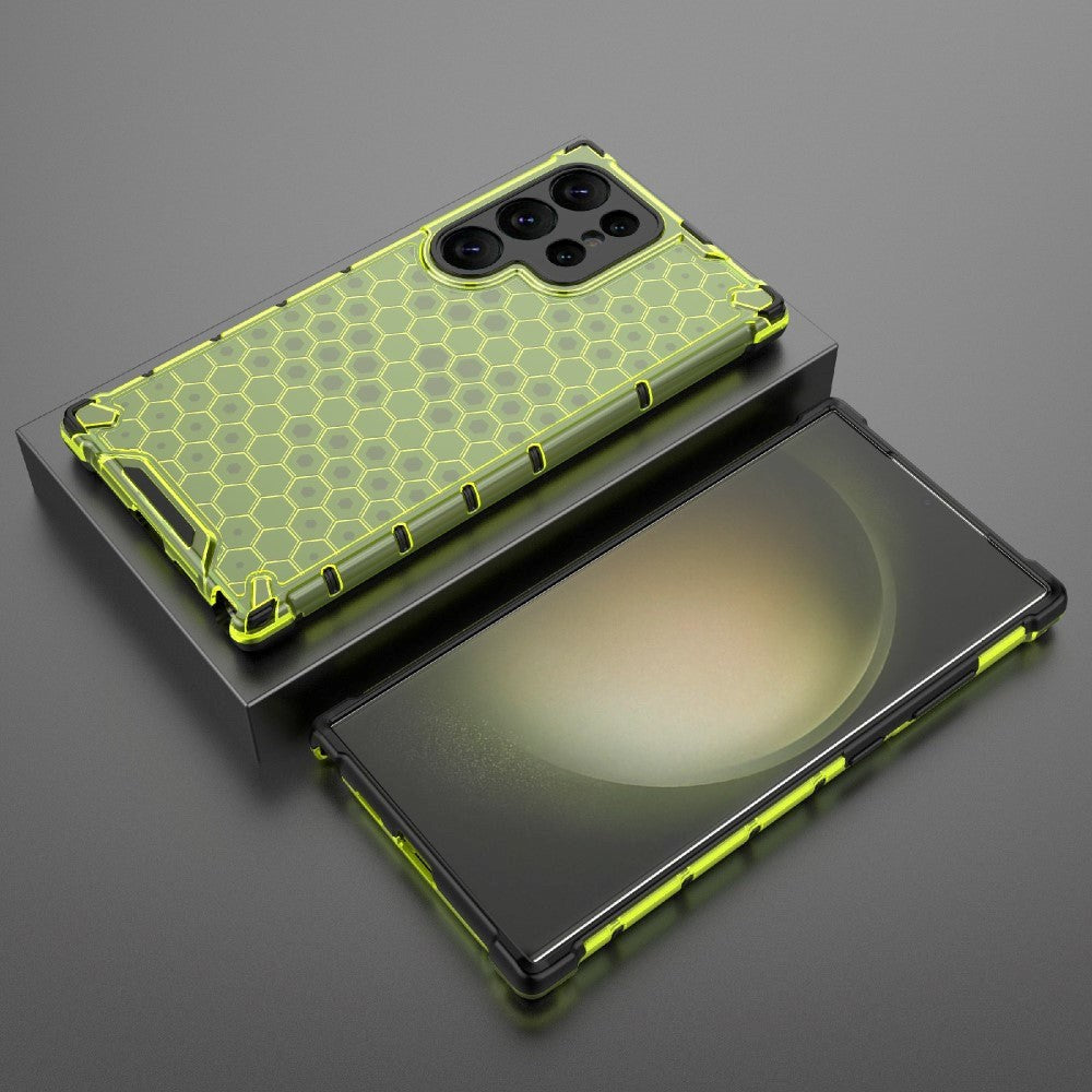 Samsung Galaxy S24 Ultra Hybrid Bagside Case - Honeycomb Grøn