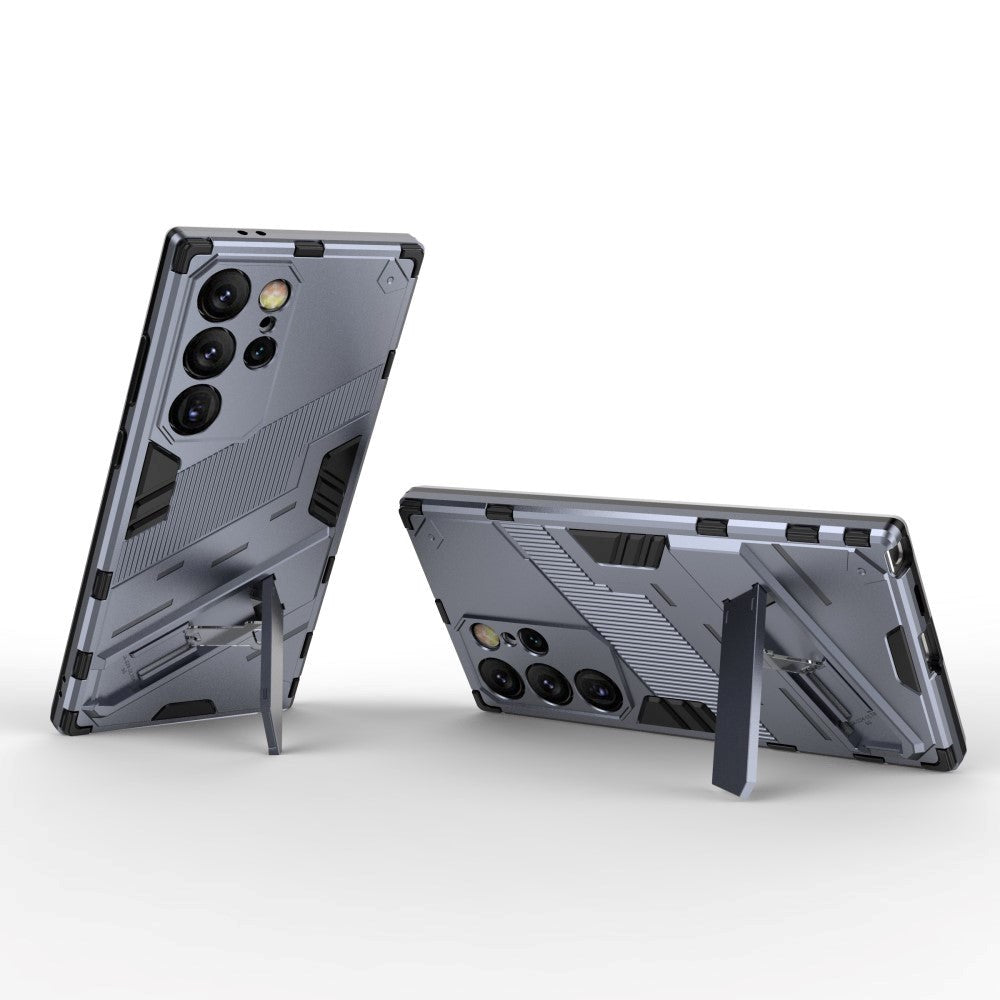 Samsung Galaxy S24 Ultra Hybrid Håndværker Mobil Cover m. Kickstand - Grå