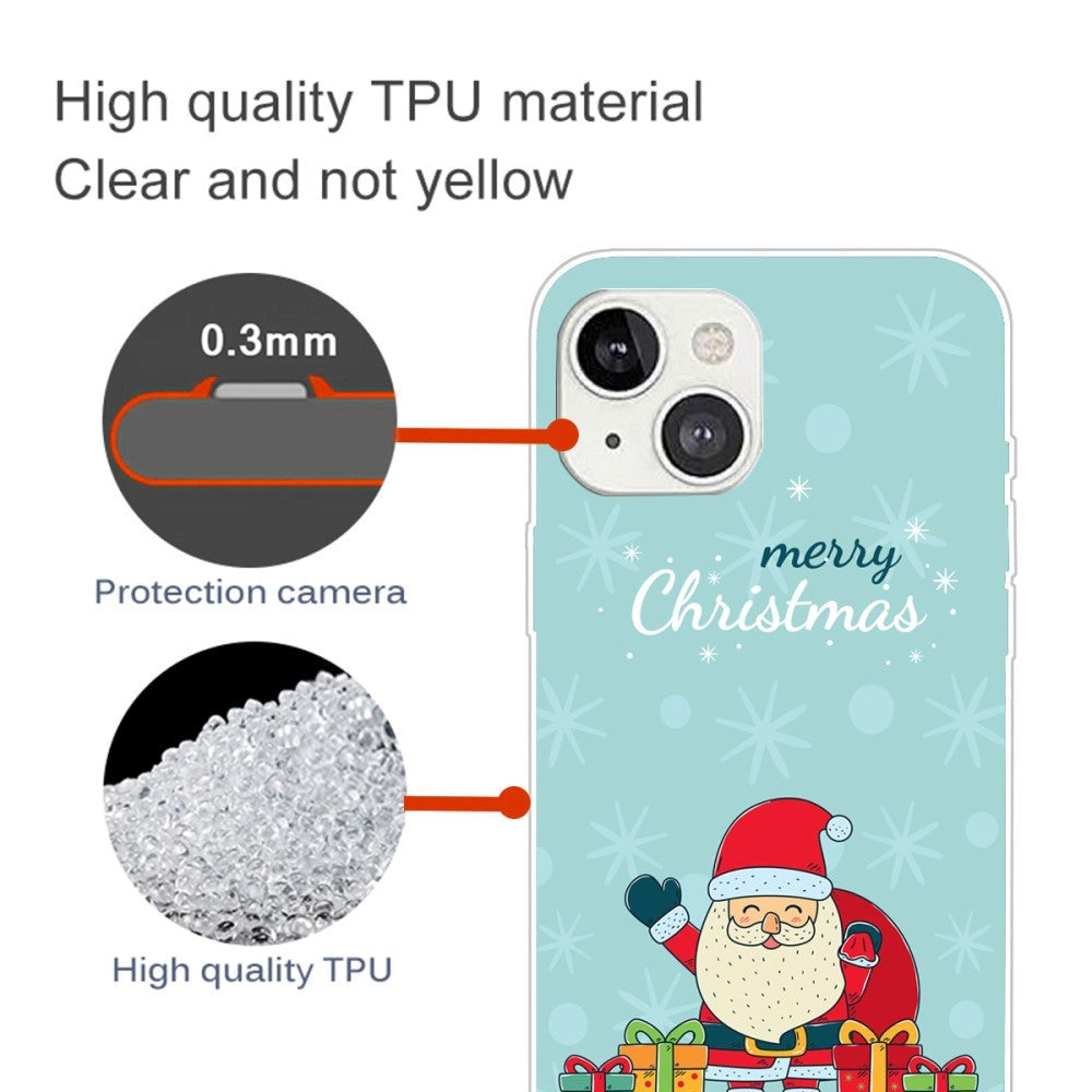 iPhone 15 Plus Fleksibelt Plast Mobil Jule Cover - Merry Christmas - Glad Julemand med Gaver