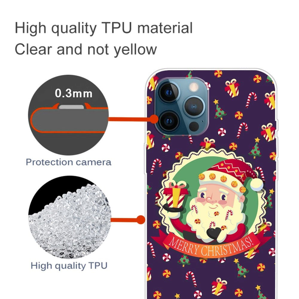 iPhone 15 Pro Fleksibelt Plast Mobil Jule Cover - Merry Christmas - Julemanden og Juleslik
