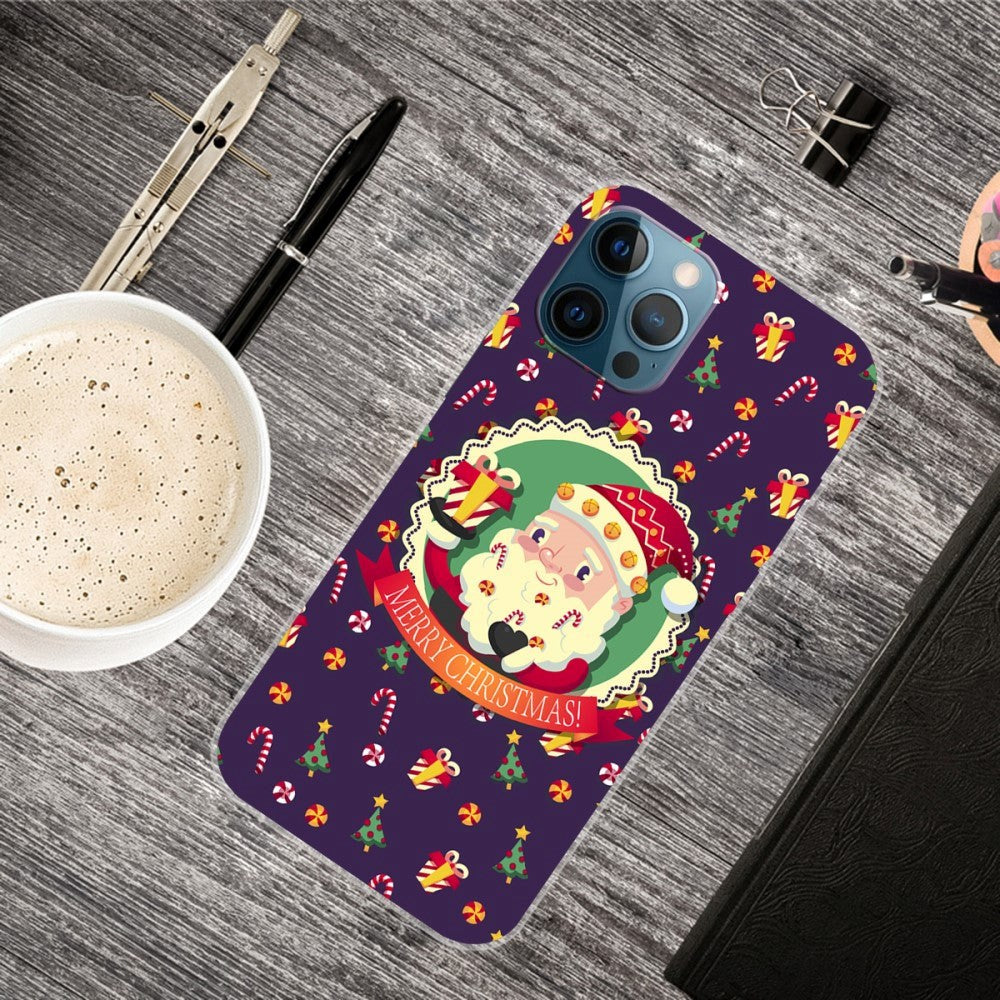 iPhone 15 Pro Fleksibelt Plast Mobil Jule Cover - Merry Christmas - Julemanden og Juleslik