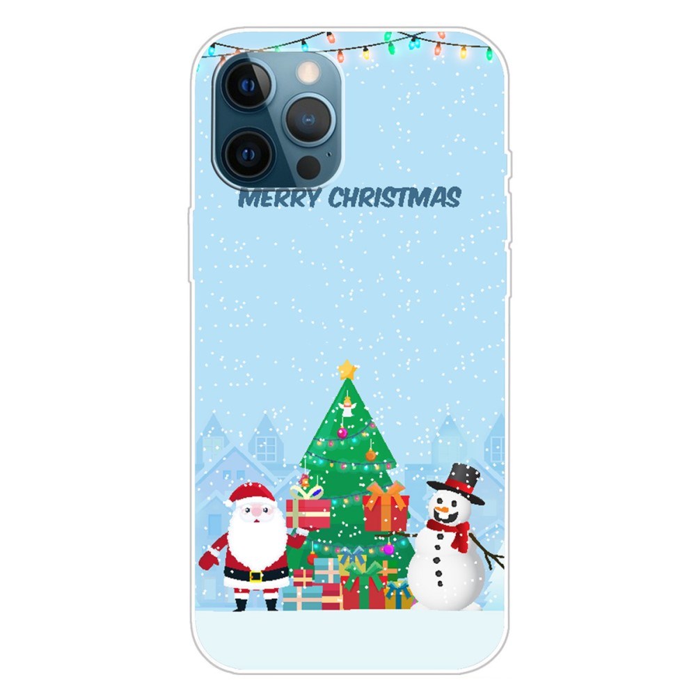 iPhone 15 Pro Fleksibelt Plast Mobil Jule Cover - Merry Christmas - Julemand & Snemand