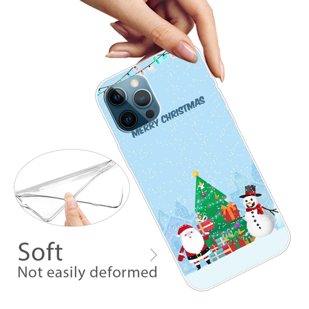 iPhone 15 Pro Fleksibelt Plast Mobil Jule Cover - Merry Christmas - Julemand & Snemand