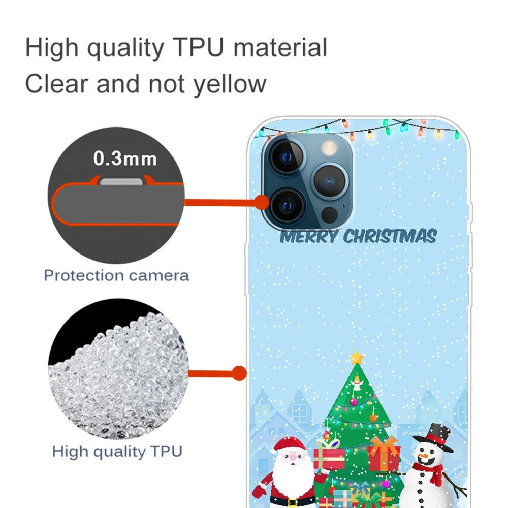 iPhone 15 Pro Fleksibelt Plast Mobil Jule Cover - Merry Christmas - Julemand & Snemand
