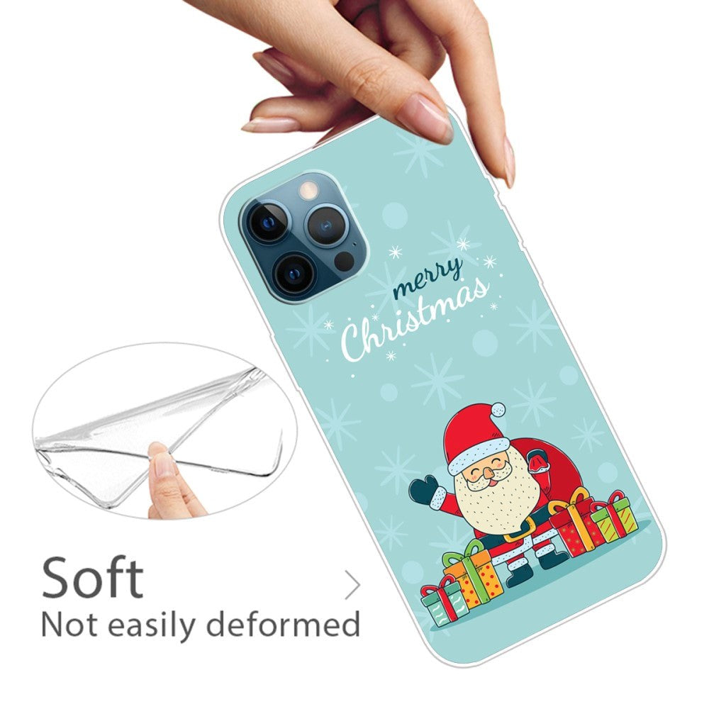 iPhone 15 Pro Fleksibelt Plast Mobil Jule Cover - Merry Christmas - Glad Julemand med Gaver