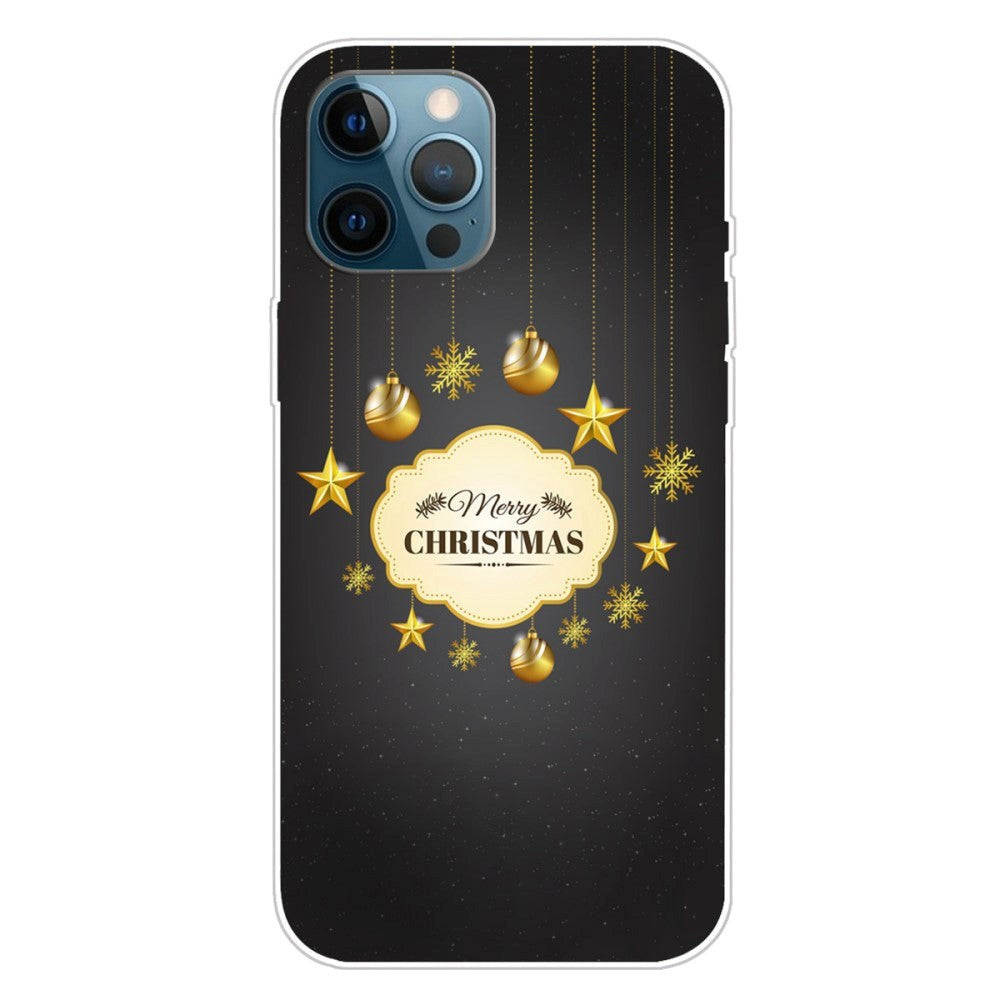 iPhone 15 Pro Fleksibelt Plast Mobil Jule Cover - Merry Christmas - Guld Dekorationer