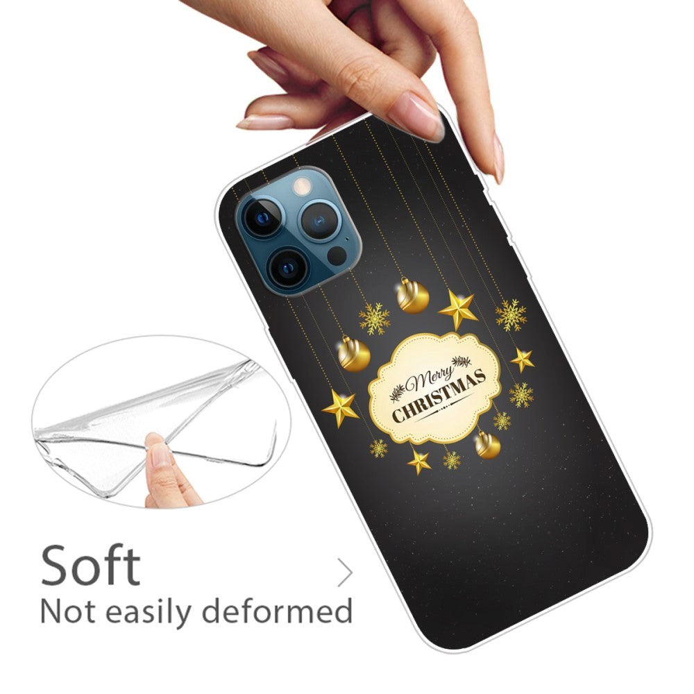 iPhone 15 Pro Fleksibelt Plast Mobil Jule Cover - Merry Christmas - Guld Dekorationer