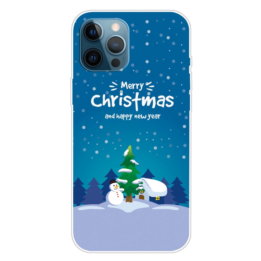 iPhone 15 Pro Fleksibelt Plast Mobil Jule Cover - Merry Christmas - Snemand og Juletræ
