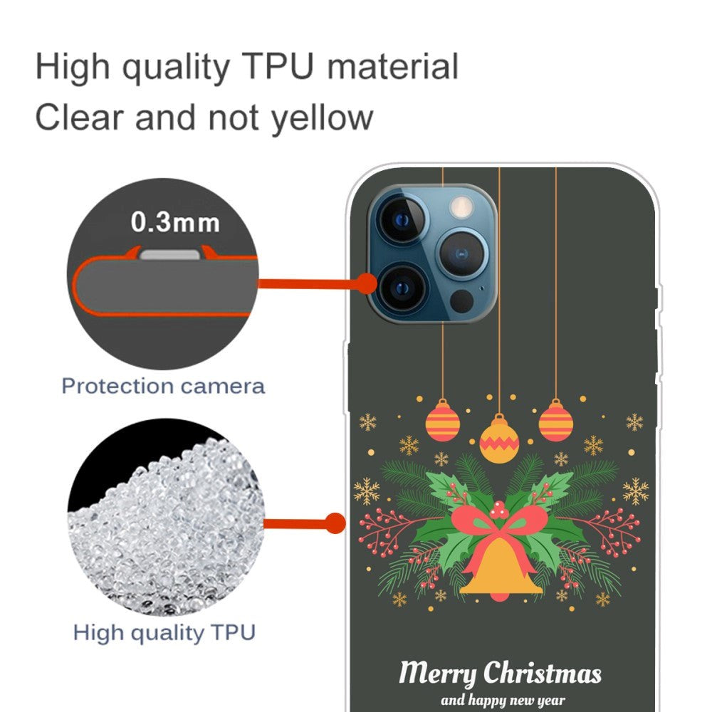 iPhone 15 Pro Fleksibelt Plast Mobil Jule Cover - Merry Christmas - Julekrans og Juleklokke