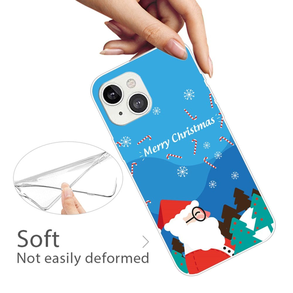 iPhone 15 Fleksibelt Plast Mobil Jule Cover - Merry Christmas - Julemand i Snevejr