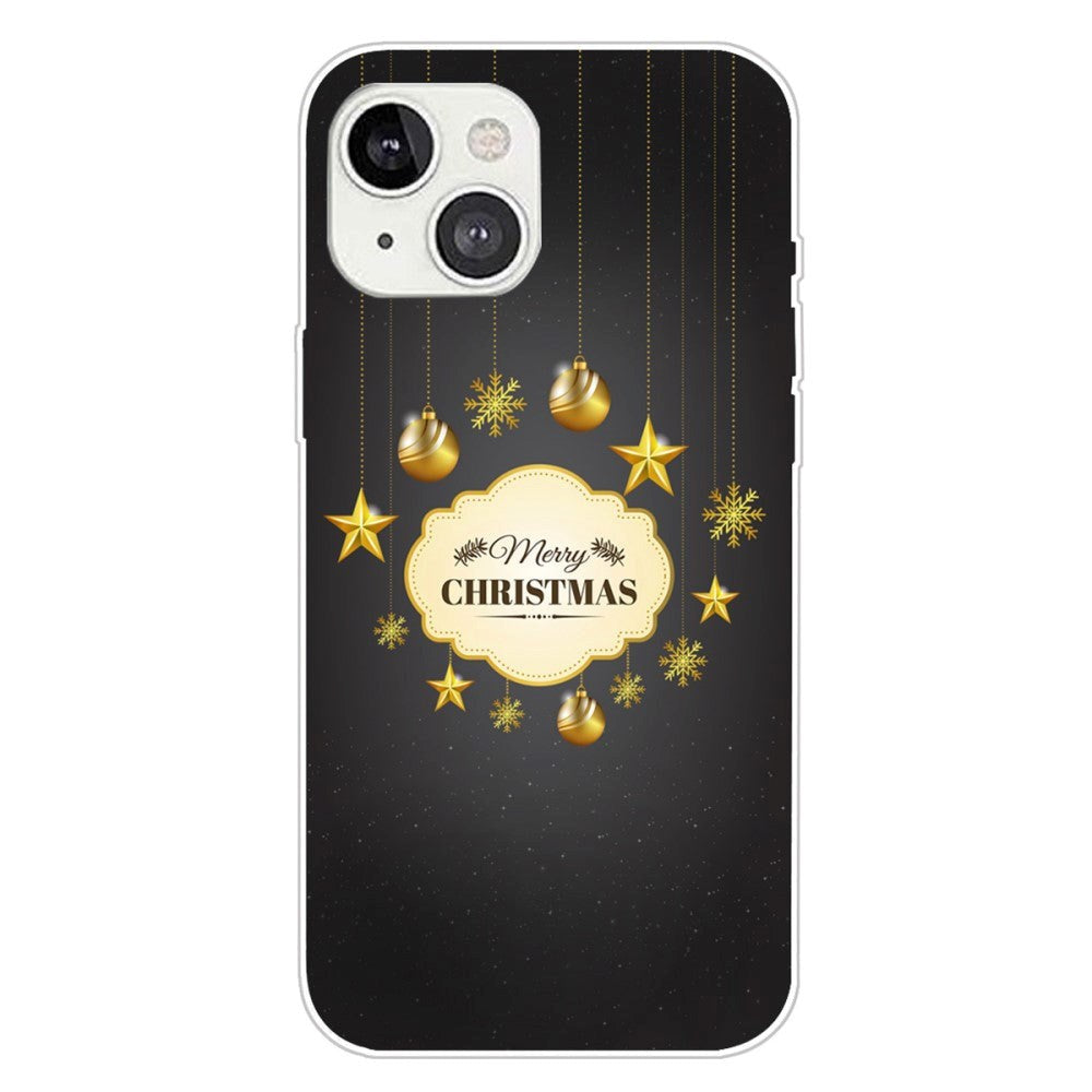 iPhone 15 Fleksibelt Plast Mobil Jule Cover - Merry Christmas - Guld Dekorationer