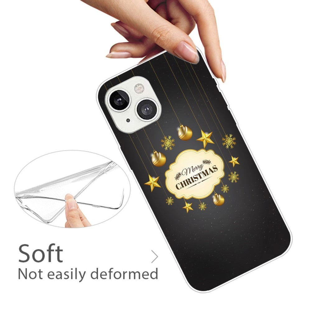 iPhone 15 Fleksibelt Plast Mobil Jule Cover - Merry Christmas - Guld Dekorationer
