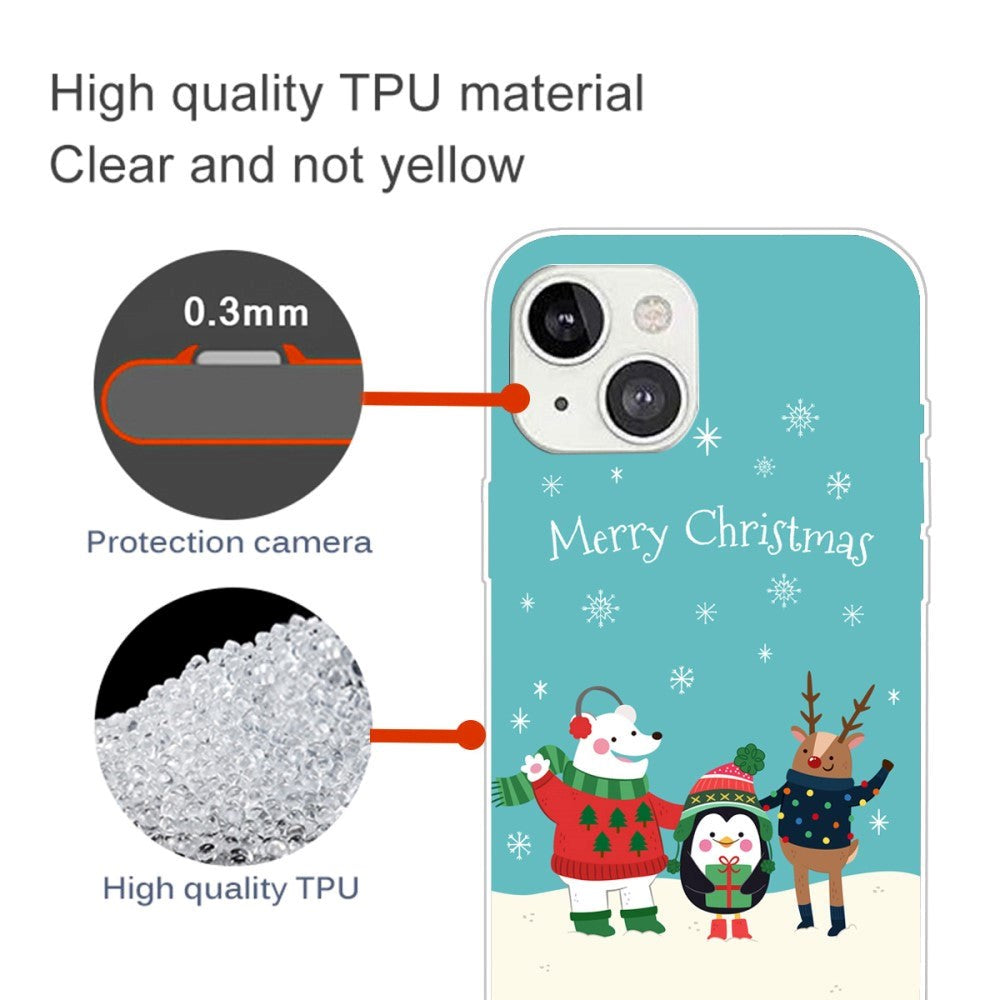 iPhone 15 Fleksibelt Plast Mobil Jule Cover - Merry Christmas - Venner i Sneen
