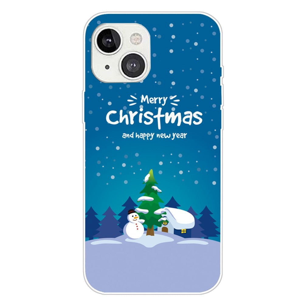 iPhone 15 Fleksibelt Plast Mobil Jule Cover - Merry Christmas - Snemand og Juletræ