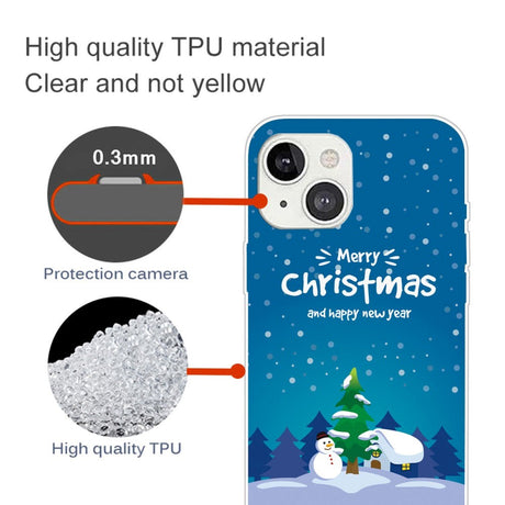 iPhone 15 Fleksibelt Plast Mobil Jule Cover - Merry Christmas - Snemand og Juletræ