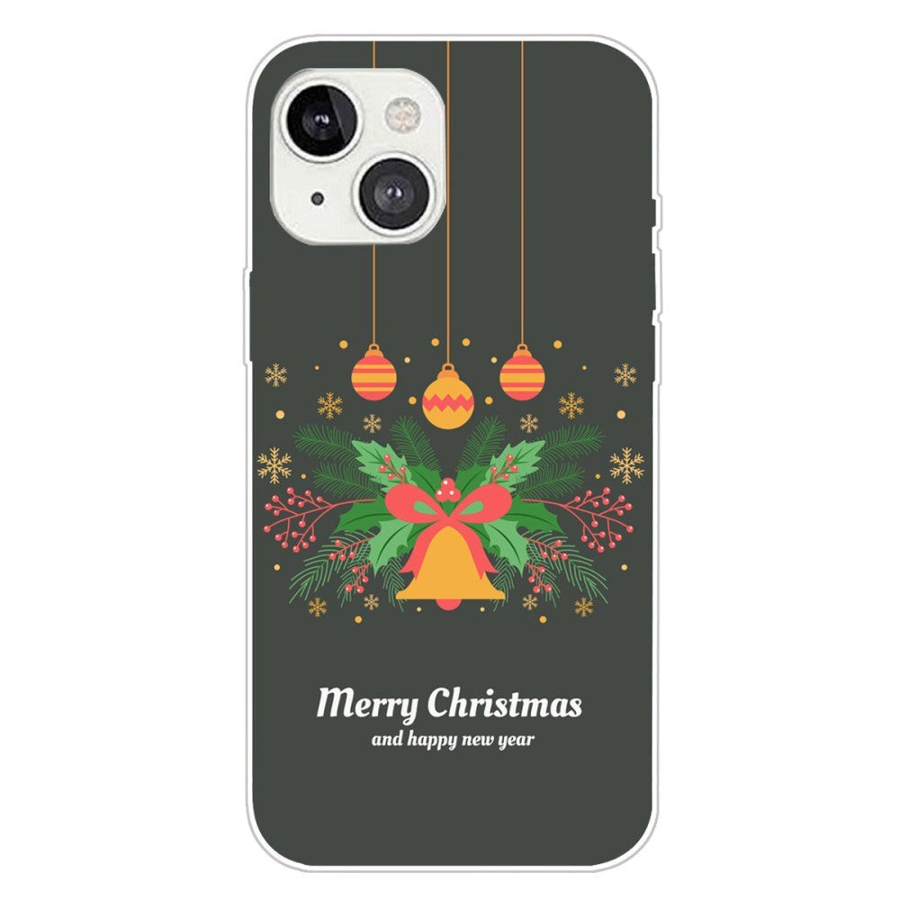 iPhone 15 Fleksibelt Plast Mobil Jule Cover - Merry Christmas - Julekrans og Juleklokke