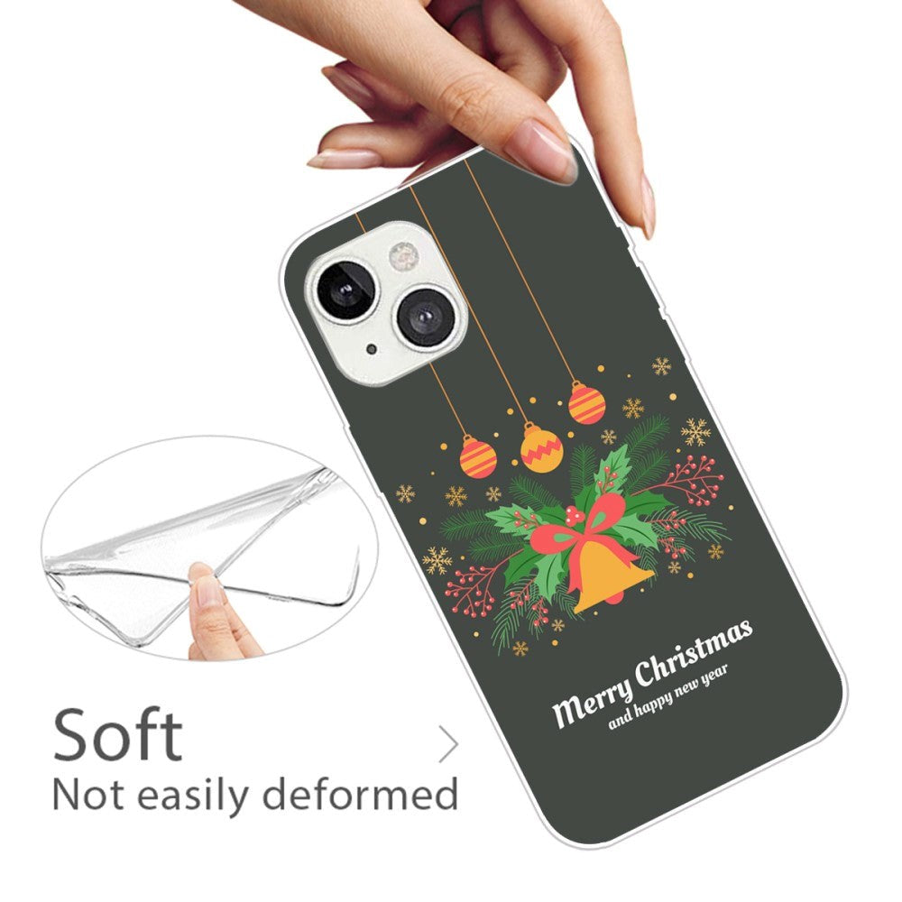iPhone 15 Fleksibelt Plast Mobil Jule Cover - Merry Christmas - Julekrans og Juleklokke