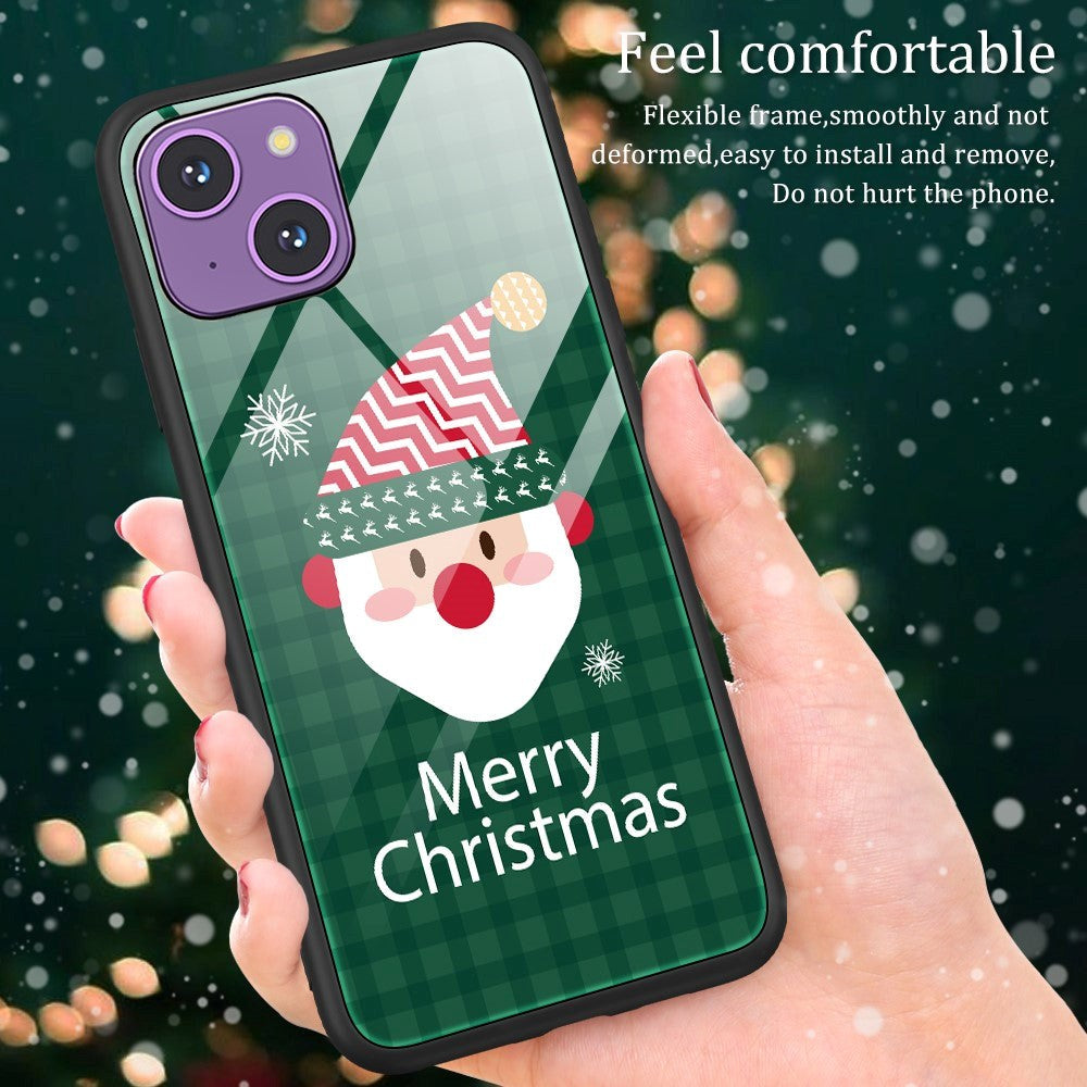 iPhone 15 Jule Mobil Cover m. Glasbagside - Merry Christmas - Julemand