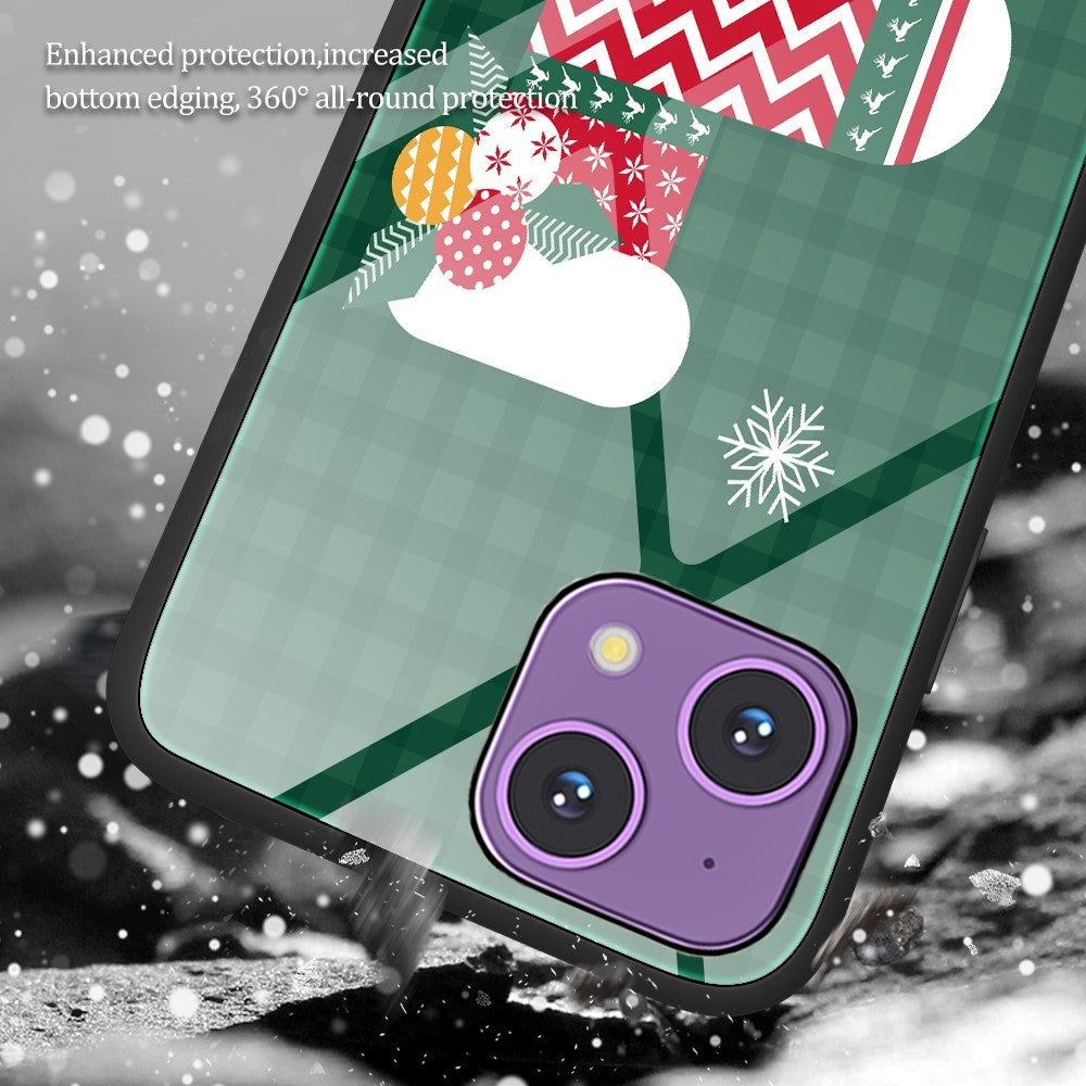 iPhone 15 Jule Mobil Cover m. Glasbagside - Merry Christmas - Julemand