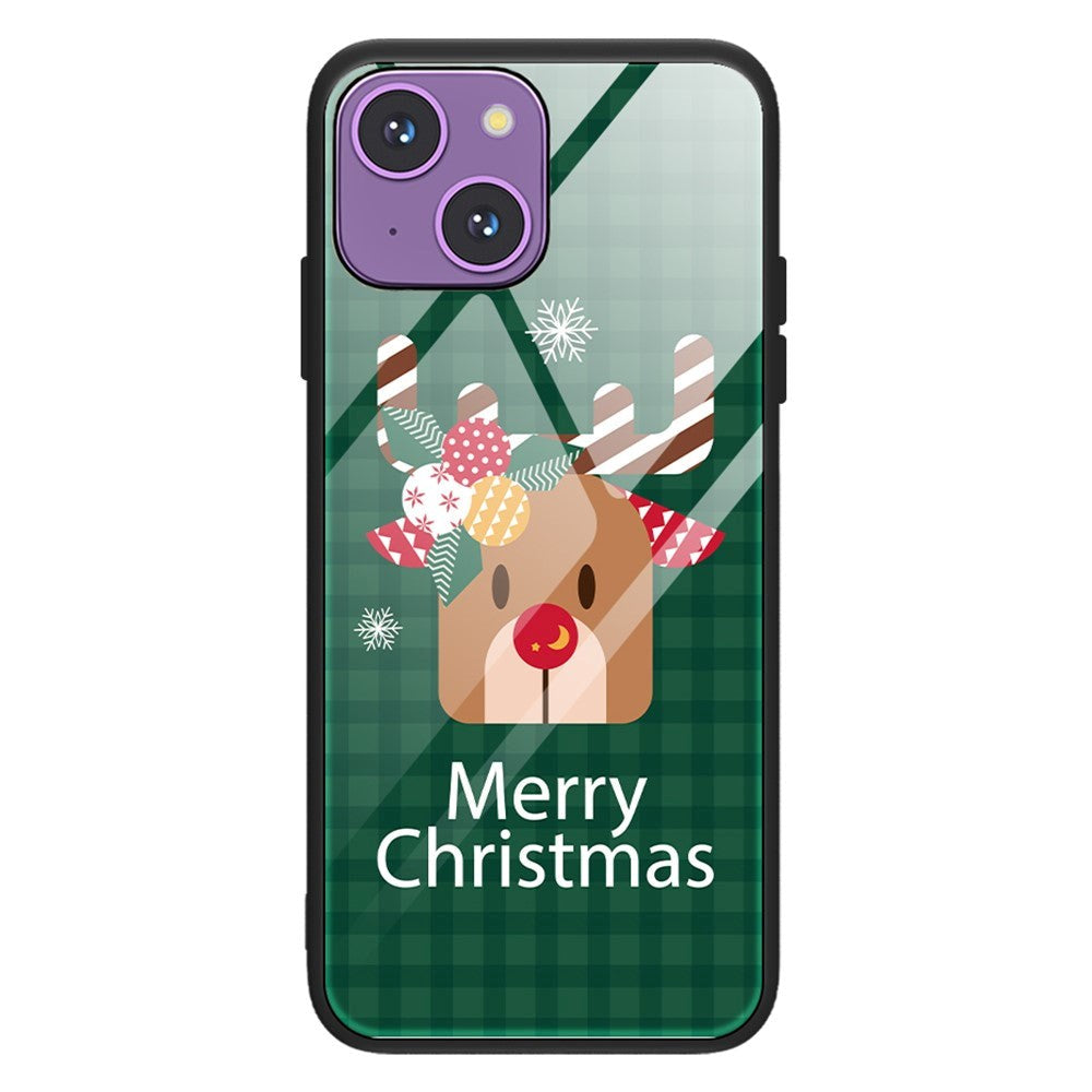 iPhone 15 Jule Mobil Cover m. Glasbagside - Merry Christmas - Rensdyr