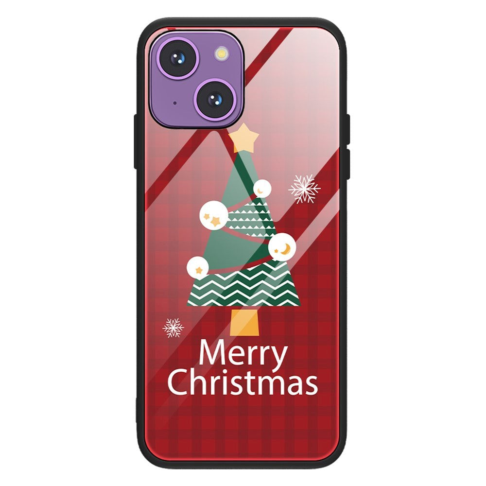 iPhone 15 Jule Mobil Cover m. Glasbagside - Merry Christmas - Juletræ