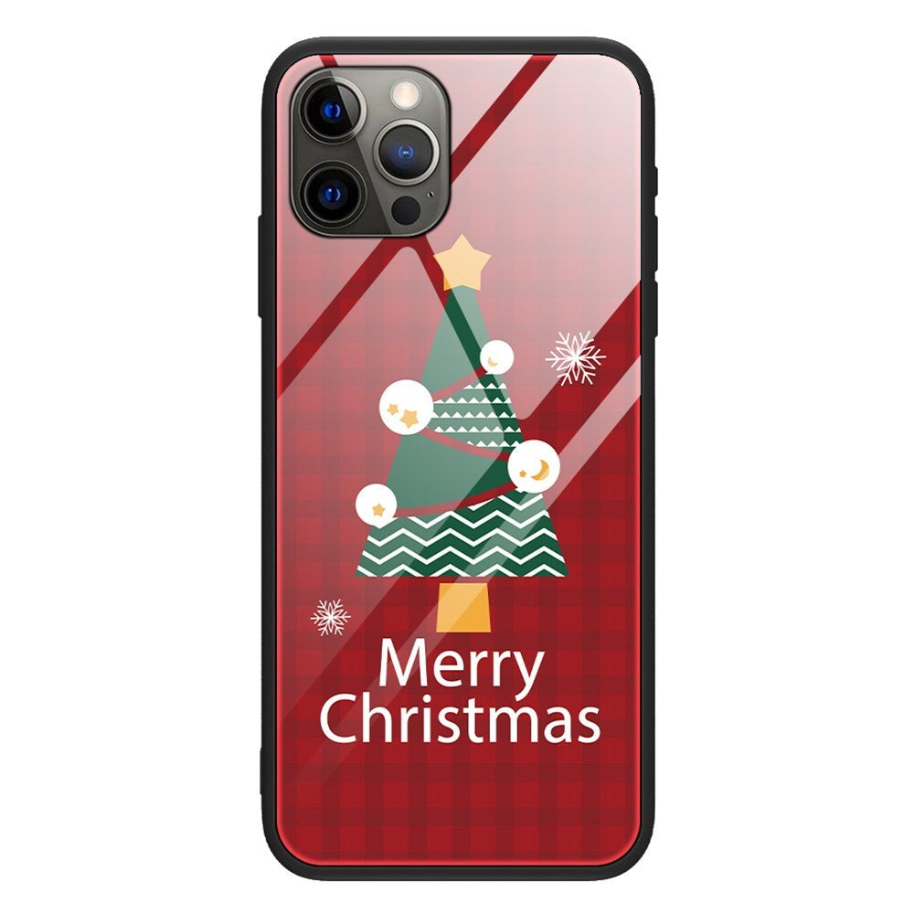 iPhone 15 Pro Jule Mobil Cover m. Glasbagside - Merry Christmas - Juletræ