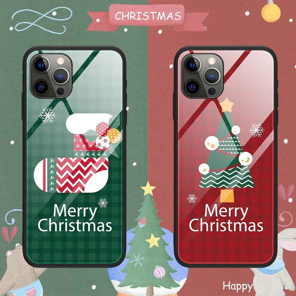 iPhone 15 Pro Jule Mobil Cover m. Glasbagside - Merry Christmas - Juletræ