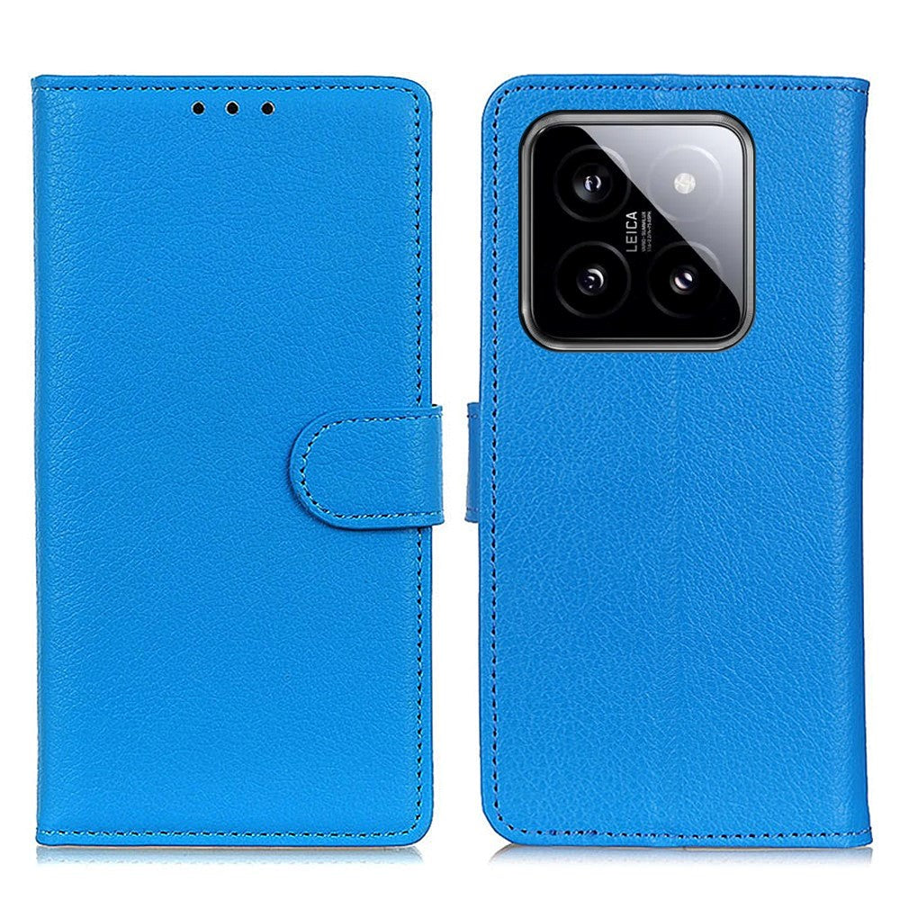 Xiaomi 14 Pro Litchi Læder Mobil Cover m. Pung - Blå