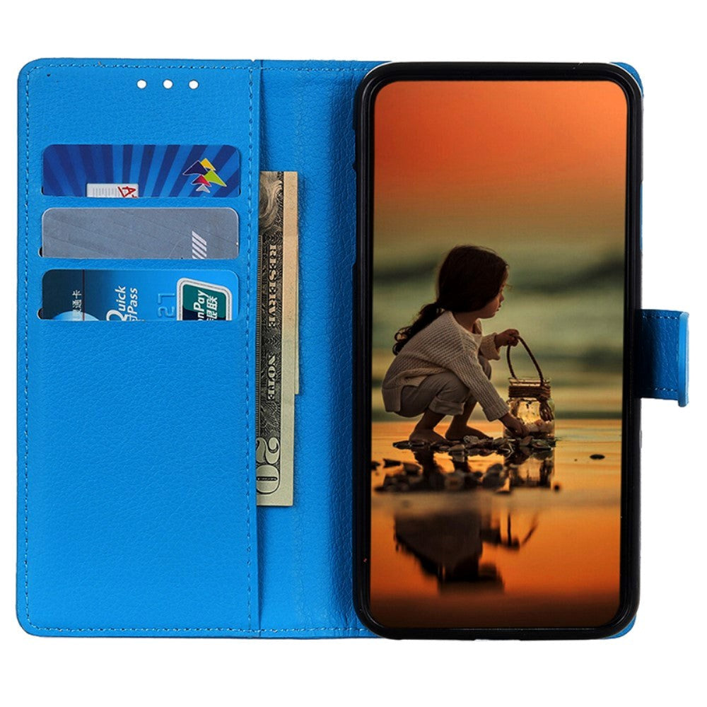 Xiaomi 14 Pro Litchi Læder Mobil Cover m. Pung - Blå