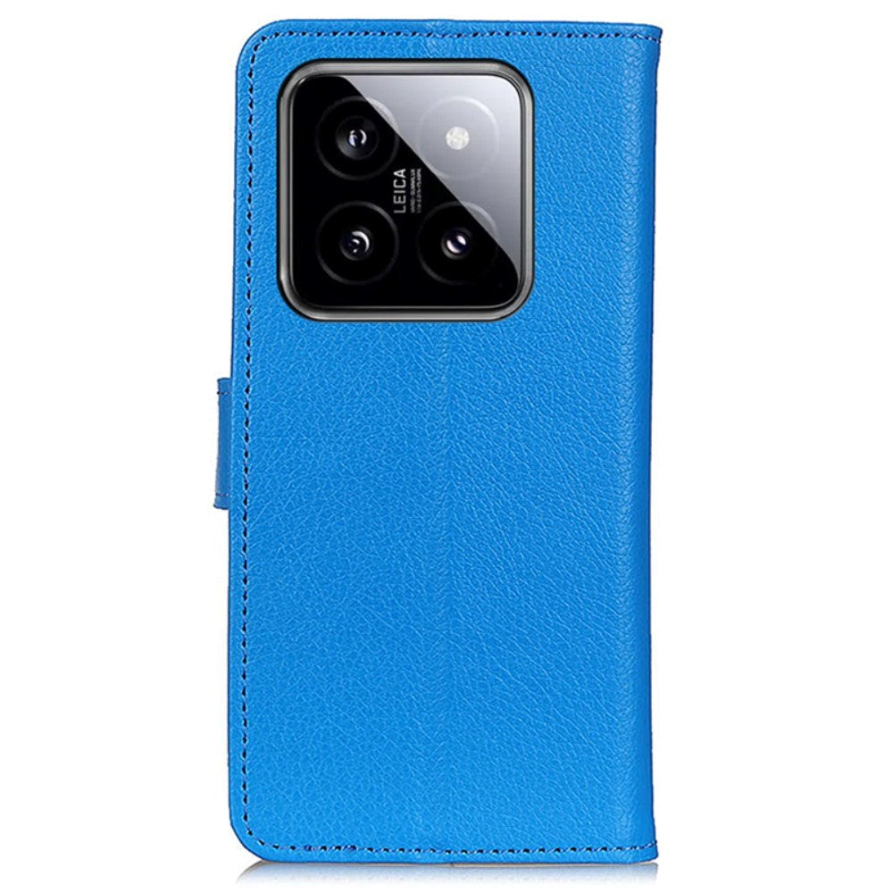 Xiaomi 14 Pro Litchi Læder Mobil Cover m. Pung - Blå