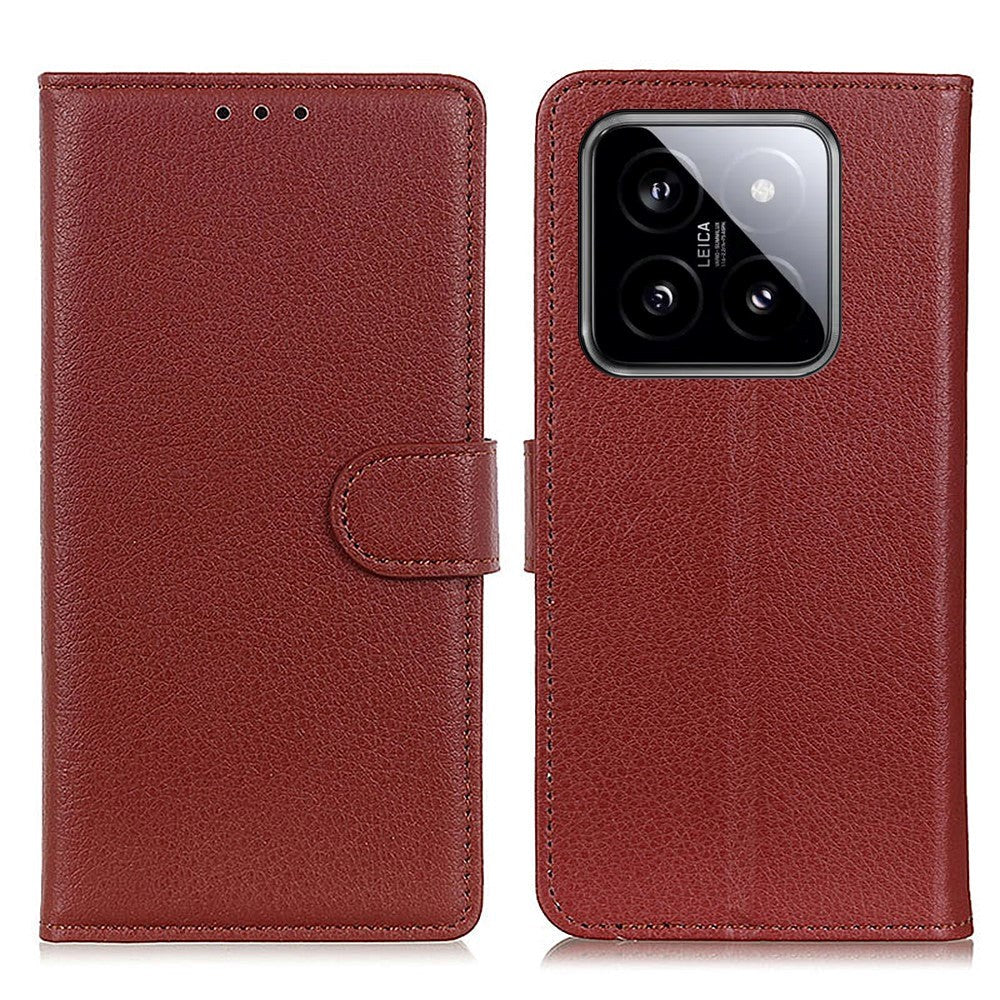Xiaomi 14 Pro Litchi Læder Mobil Cover m. Pung - Brun