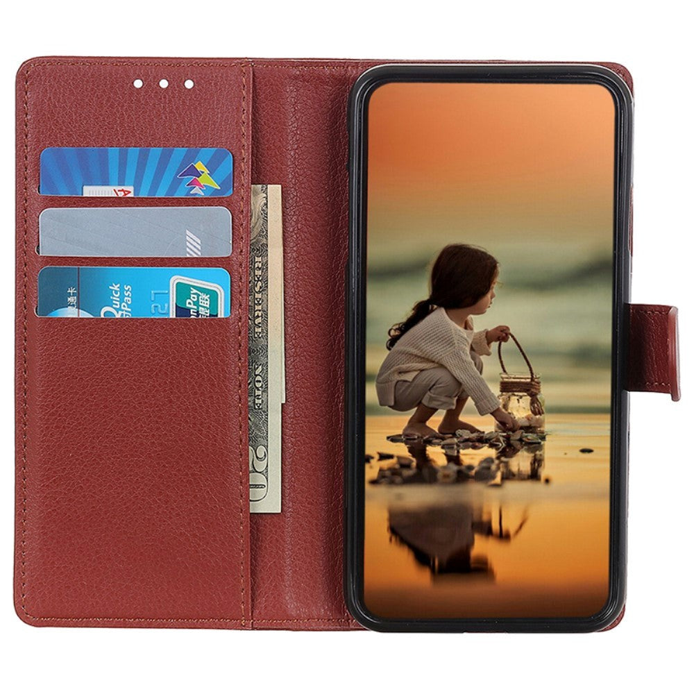 Xiaomi 14 Pro Litchi Læder Mobil Cover m. Pung - Brun