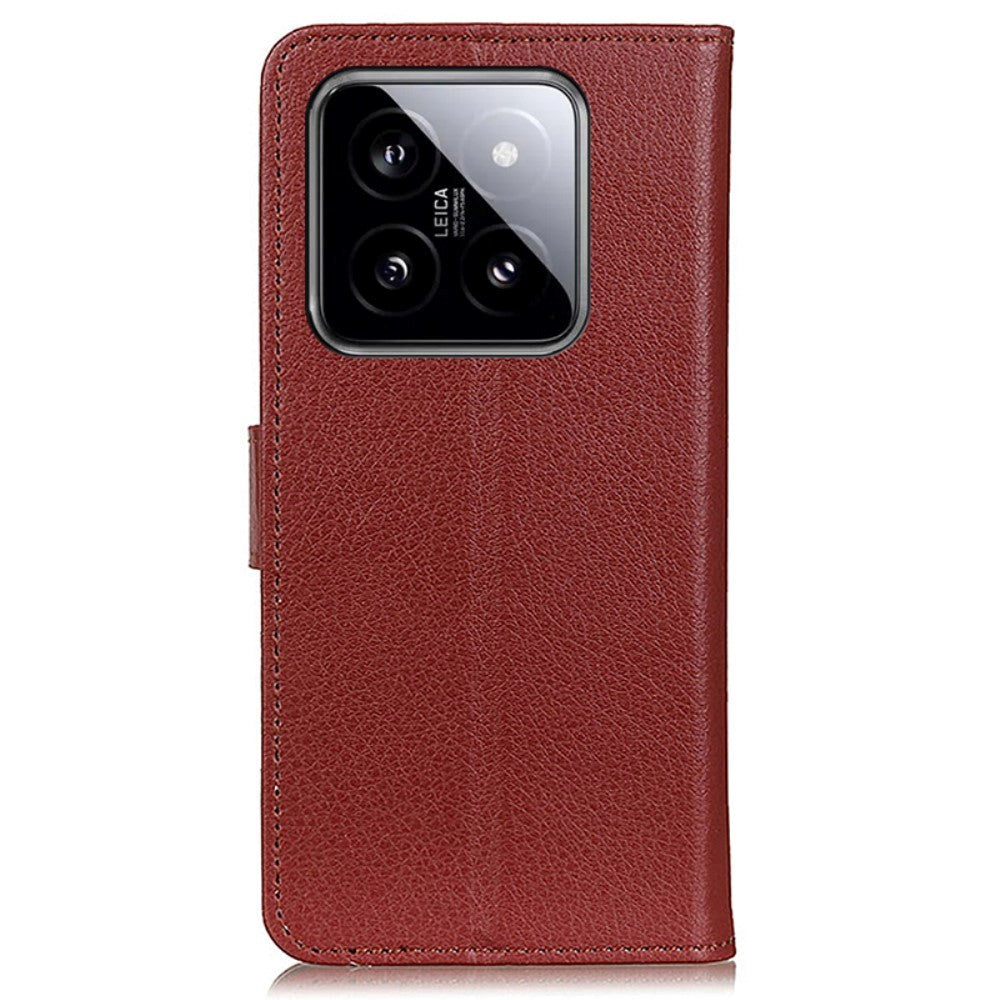 Xiaomi 14 Pro Litchi Læder Mobil Cover m. Pung - Brun