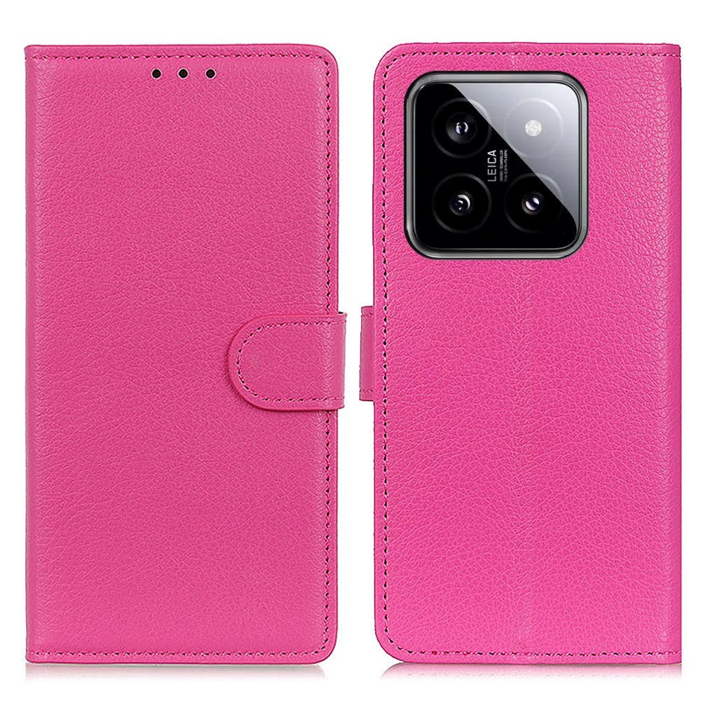 Xiaomi 14 Pro Litchi Læder Mobil Cover m. Pung - Lyserød