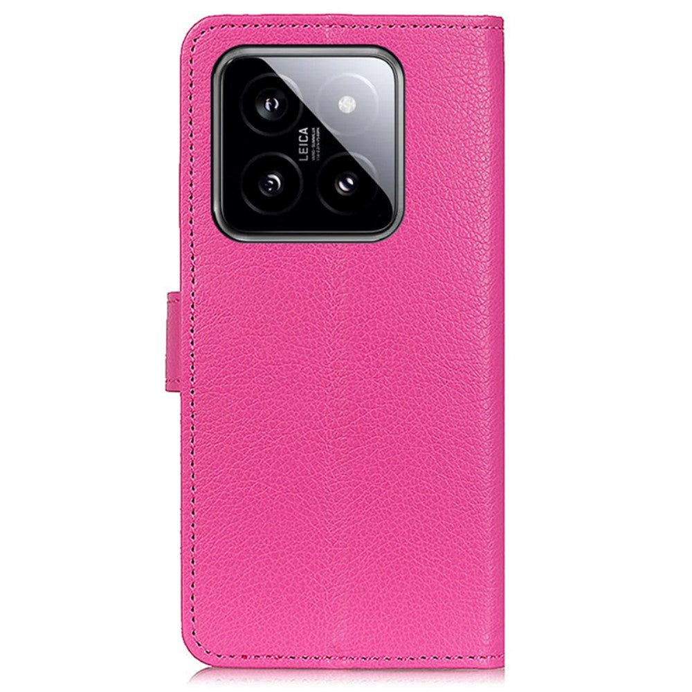 Xiaomi 14 Pro Litchi Læder Mobil Cover m. Pung - Lyserød