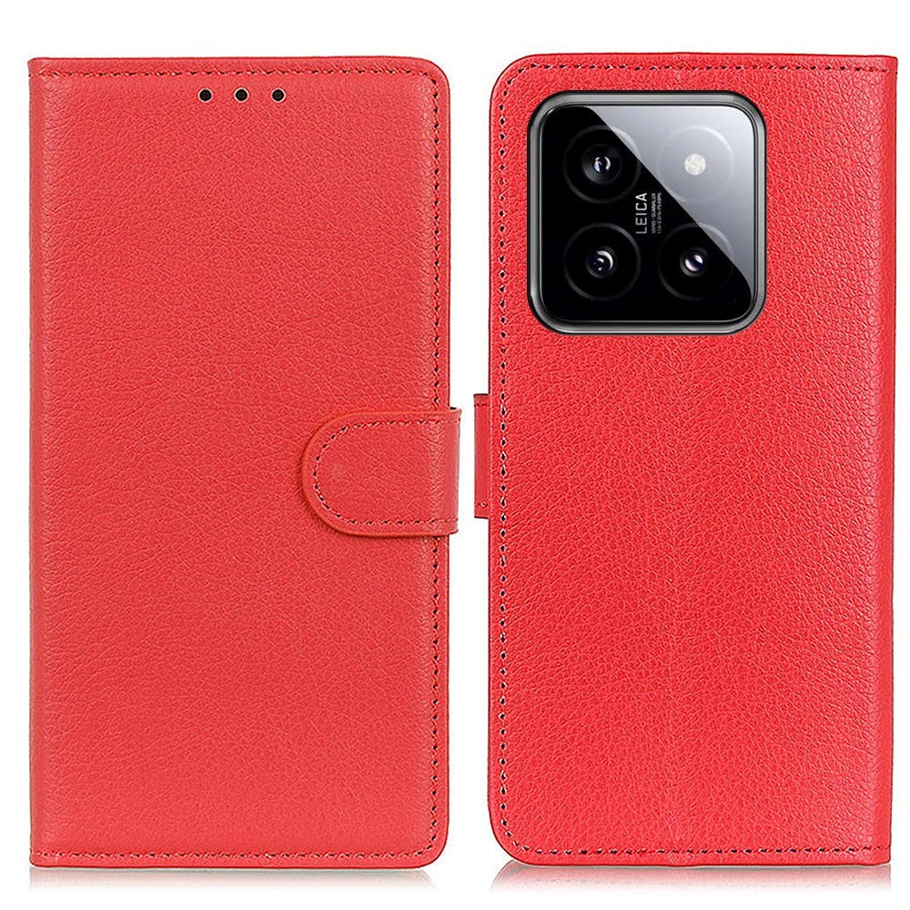 Xiaomi 14 Pro Litchi Læder Mobil Cover m. Pung - Rød