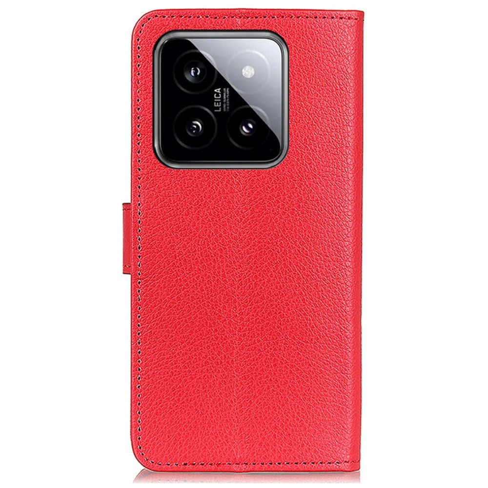 Xiaomi 14 Pro Litchi Læder Mobil Cover m. Pung - Rød