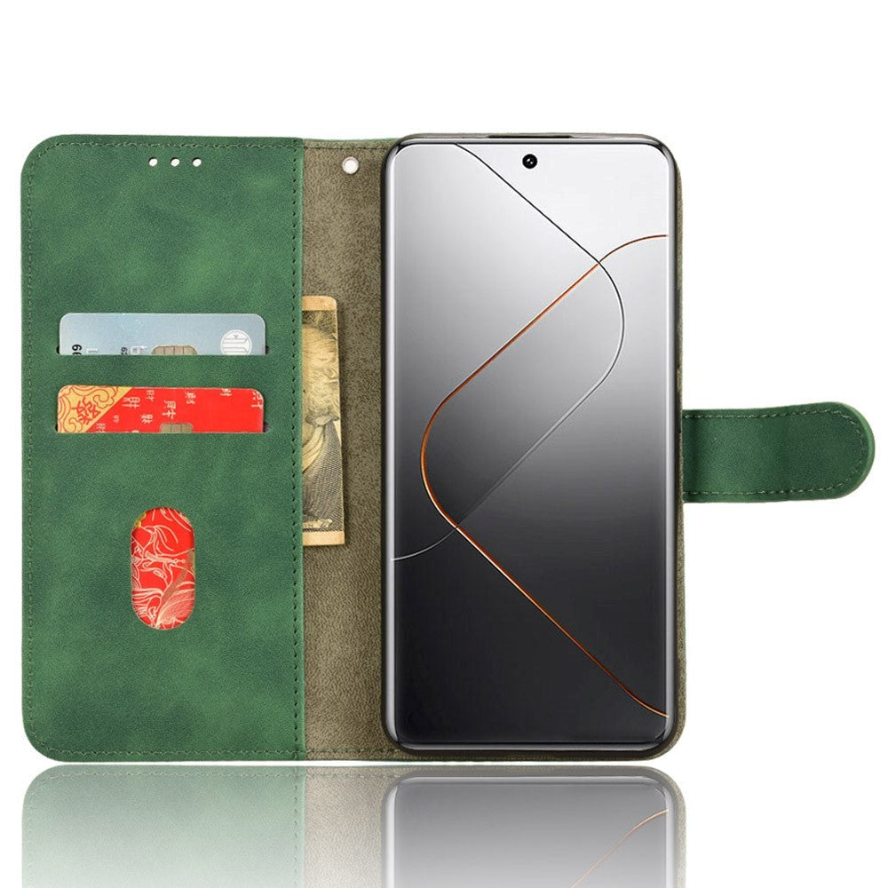 Xiaomi 14 Pro Læder Mobil Cover m. Kortholder & Ståfunktion - Grøn
