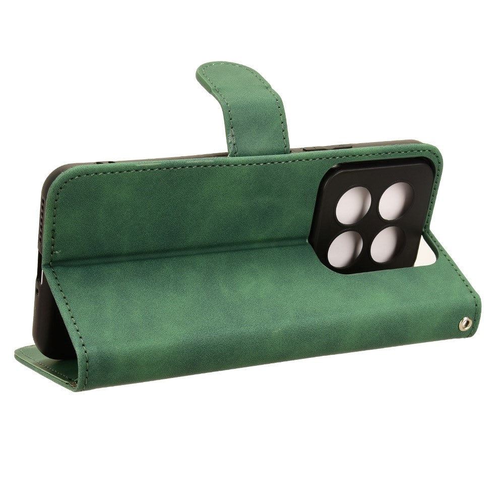 Xiaomi 14 Pro Læder Mobil Cover m. Kortholder & Ståfunktion - Grøn
